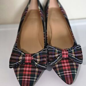 J. Crew Factory Red Plaid Bow Heels (NWT)